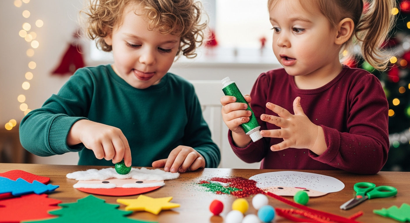 Imagen de portada de Ideas sencillas de manualidades navideñas para niños pequeños y diversión festiva