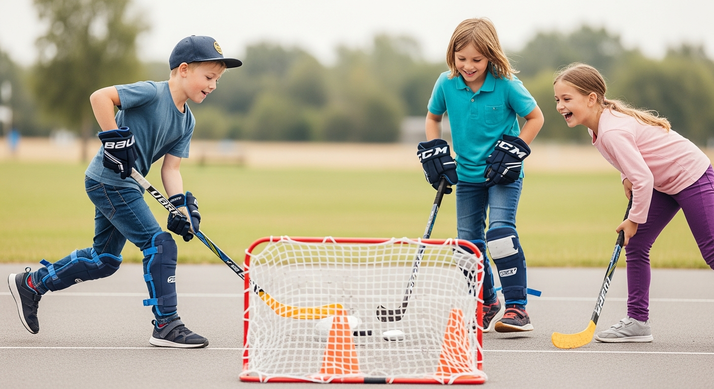 Imagen de portada de Más de 15 juegos de hockey divertidos para niños para mejorar sus habilidades y confianza.