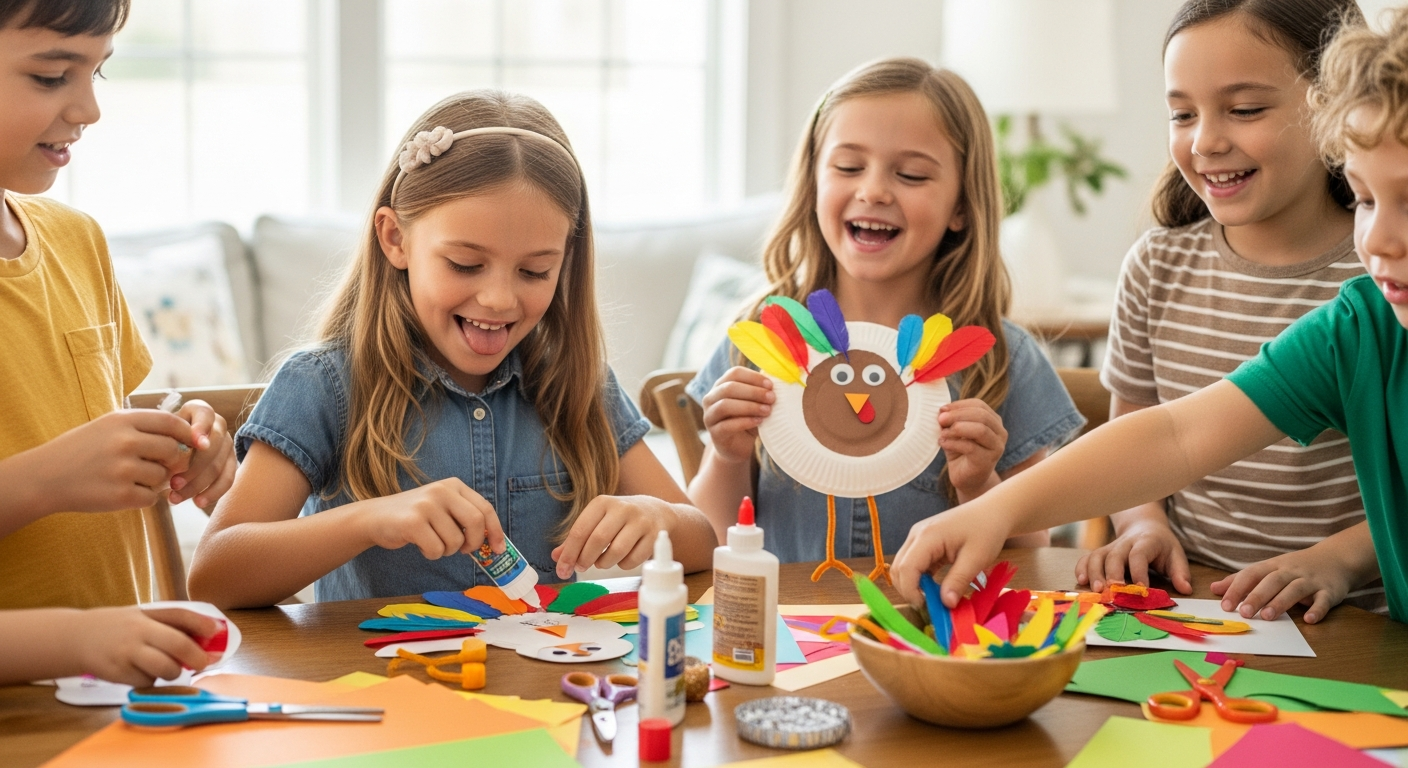 Joyful Feathers & Fun: Easy Thanksgiving Crafts for Kids cover image